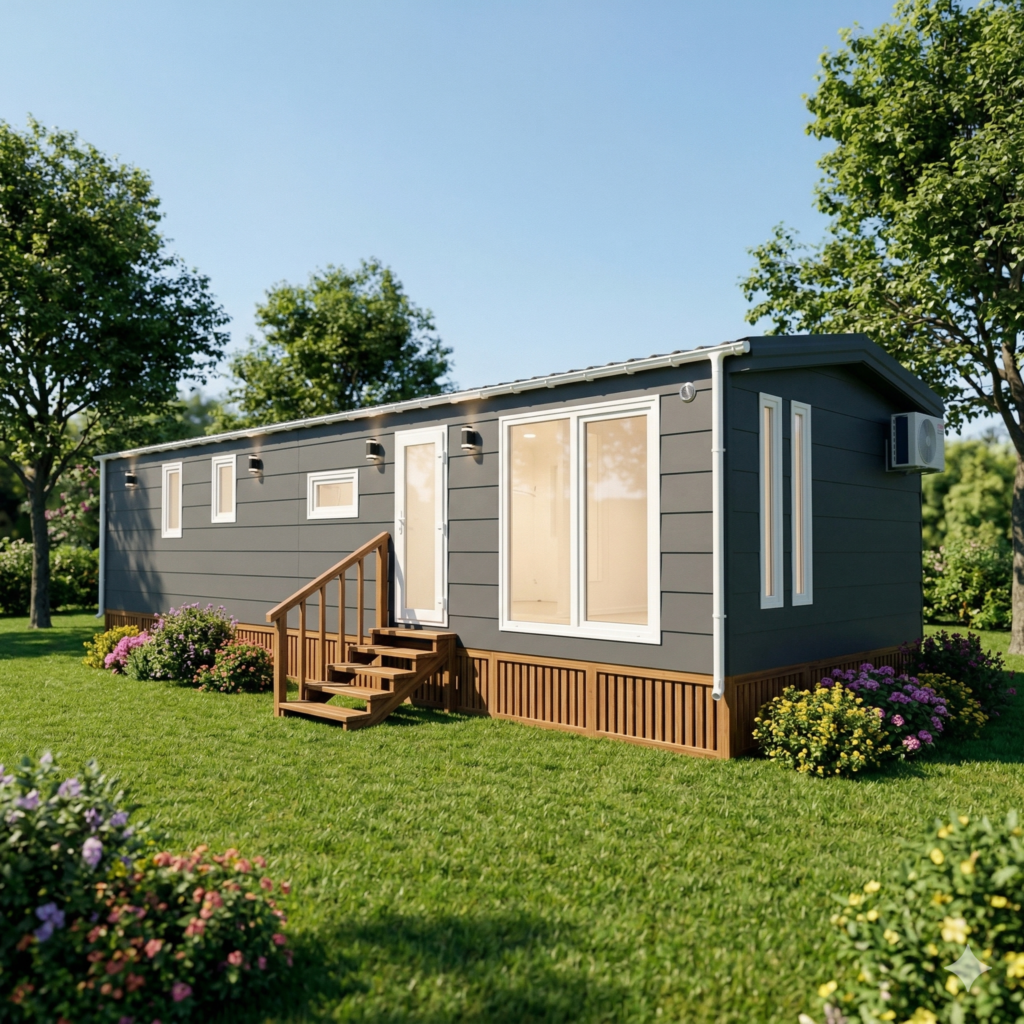 Mobilheim 48 m² für Dauerwohnen – Big Brother – Buderus, VEKA, Kerrafront, schlüsselfertig