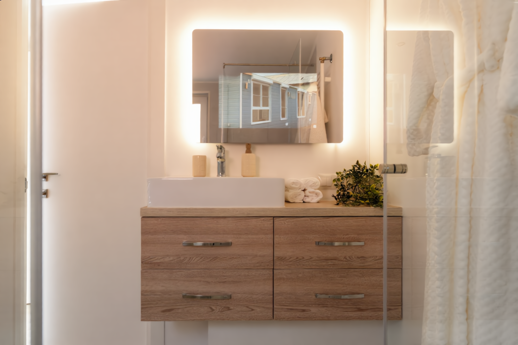 Luxus Mobilheim Liberty 11 x 4 m – Ganzjahreshaus mit Badewanne & Klima
